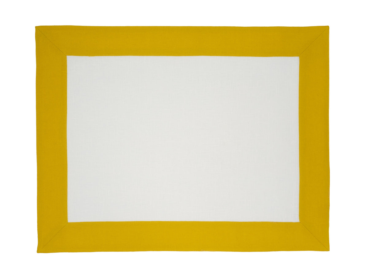 Linen Placemats With Mustard Borders, Set of 4