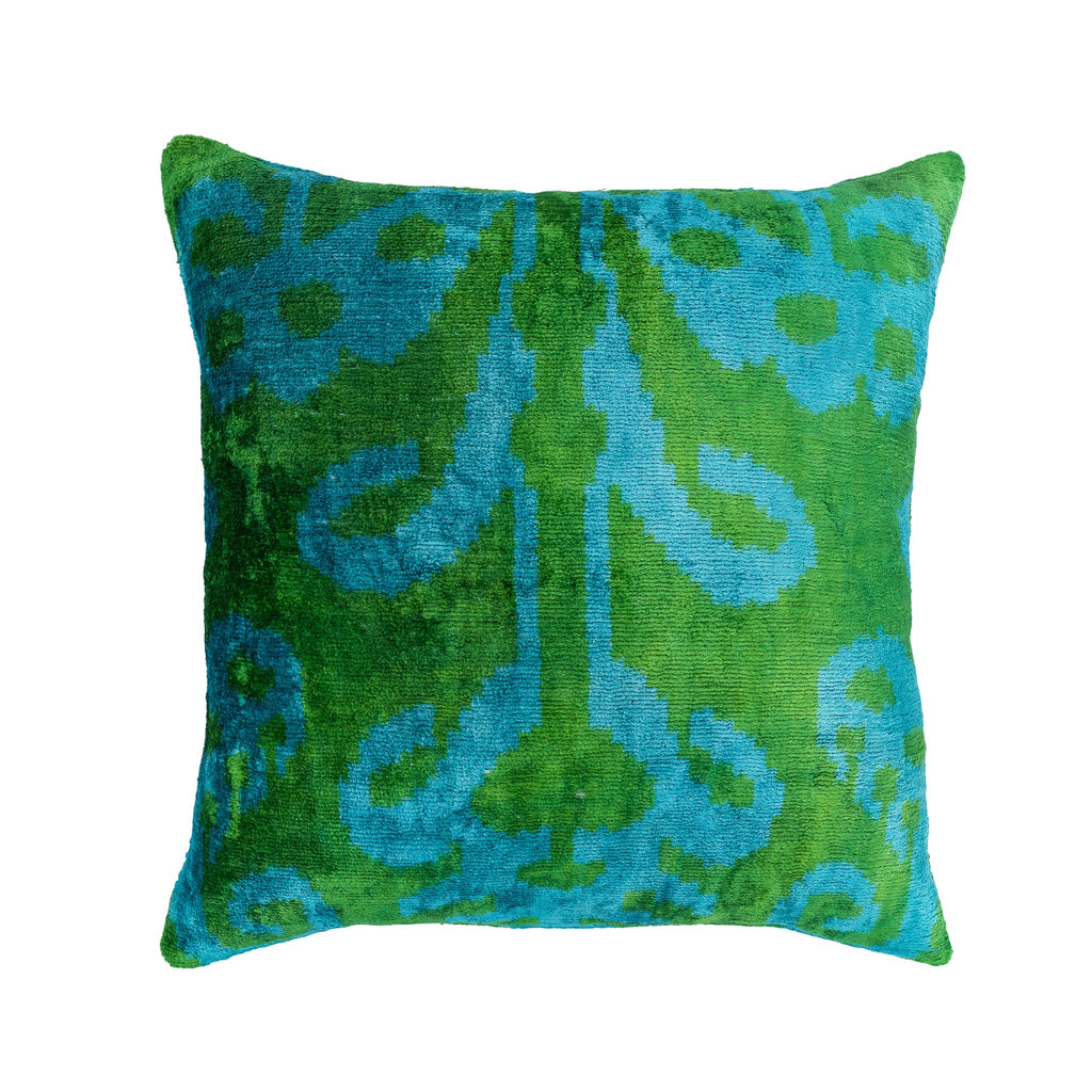 Lotus Silk Velvet Ikat Pillow Cover, 20" X 20"