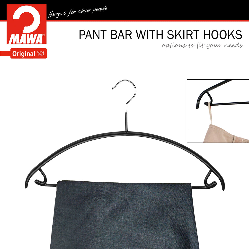 MAWA Euro 42-U Hanger with Pant Bar & Skirt Hooks, Black