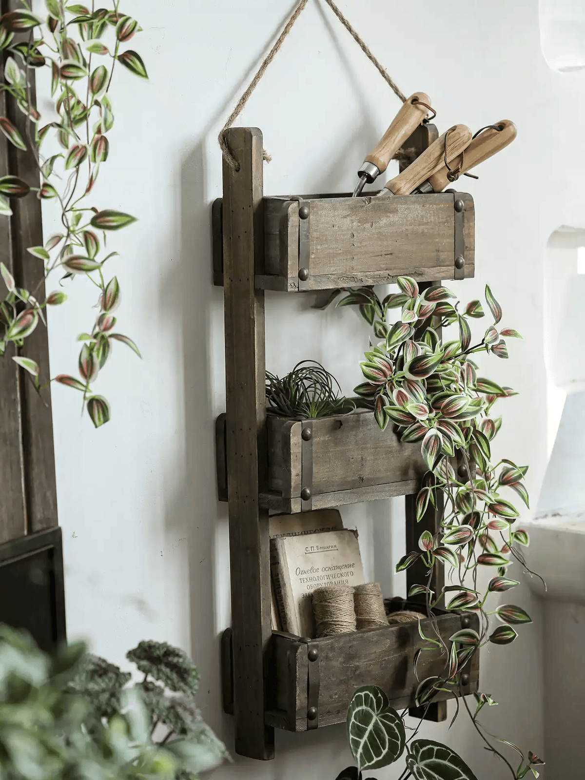 Rustic Three-Tier Wooden Wall Organizer