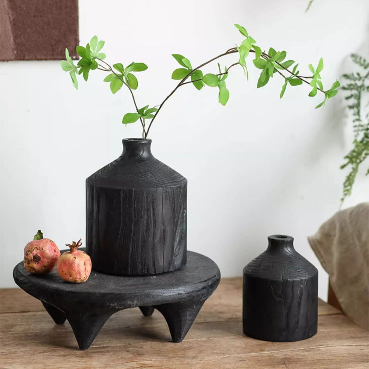 Black Narrow-Neck Wooden Decorative Vase