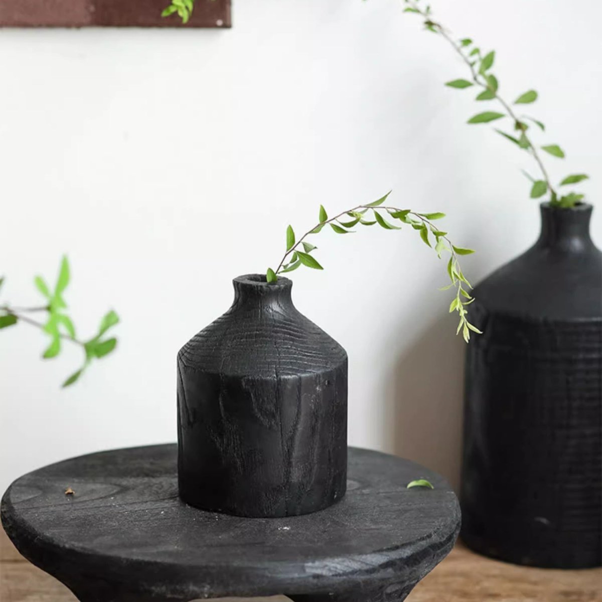 Black Narrow-Neck Wooden Decorative Vase