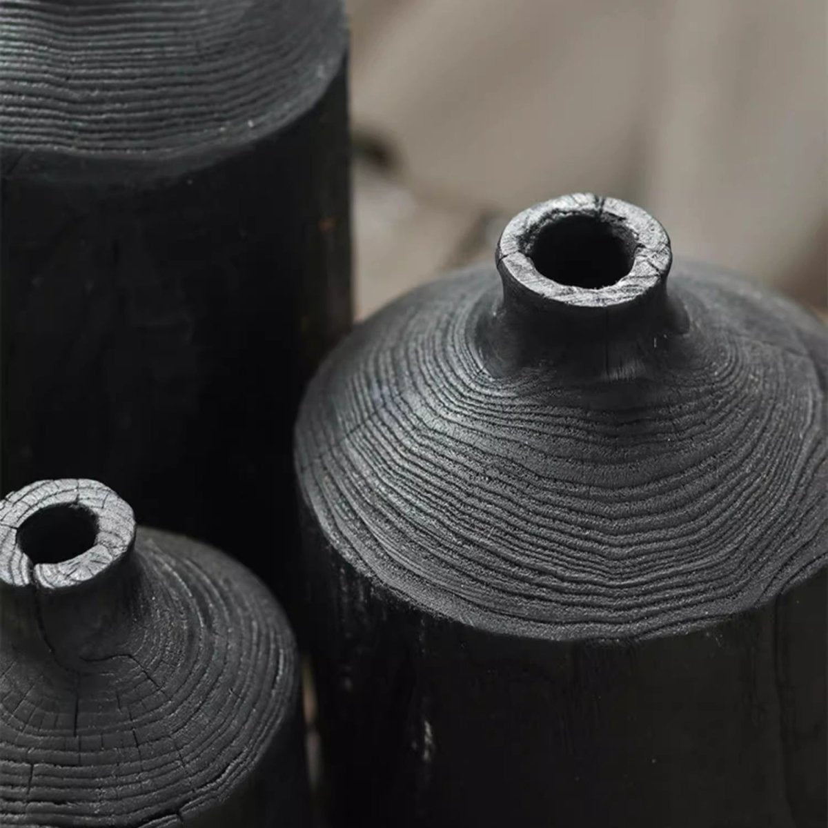 Black Narrow-Neck Wooden Decorative Vase
