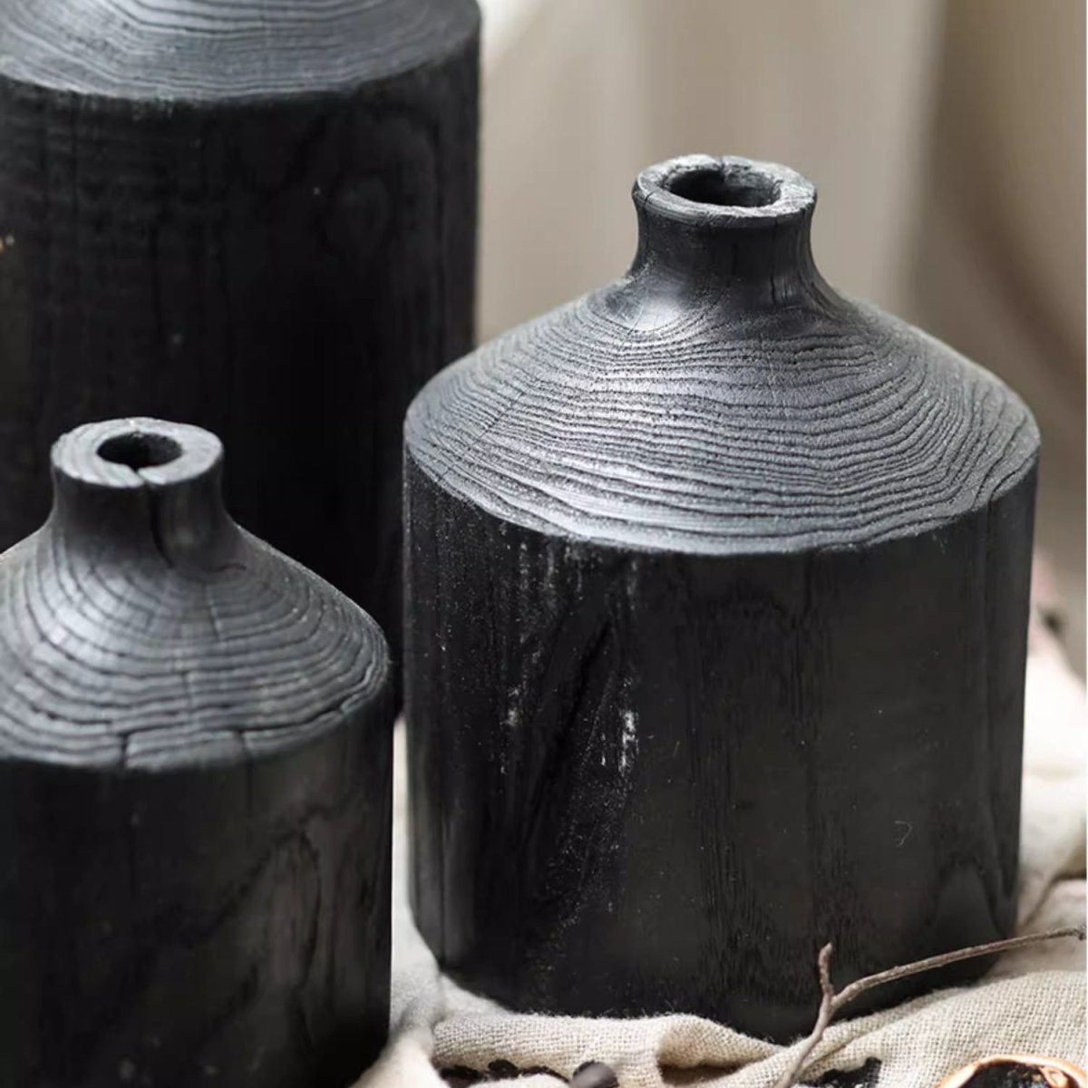 Black Narrow-Neck Wooden Decorative Vase