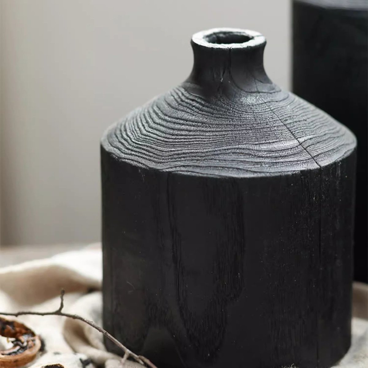 Black Narrow-Neck Wooden Decorative Vase
