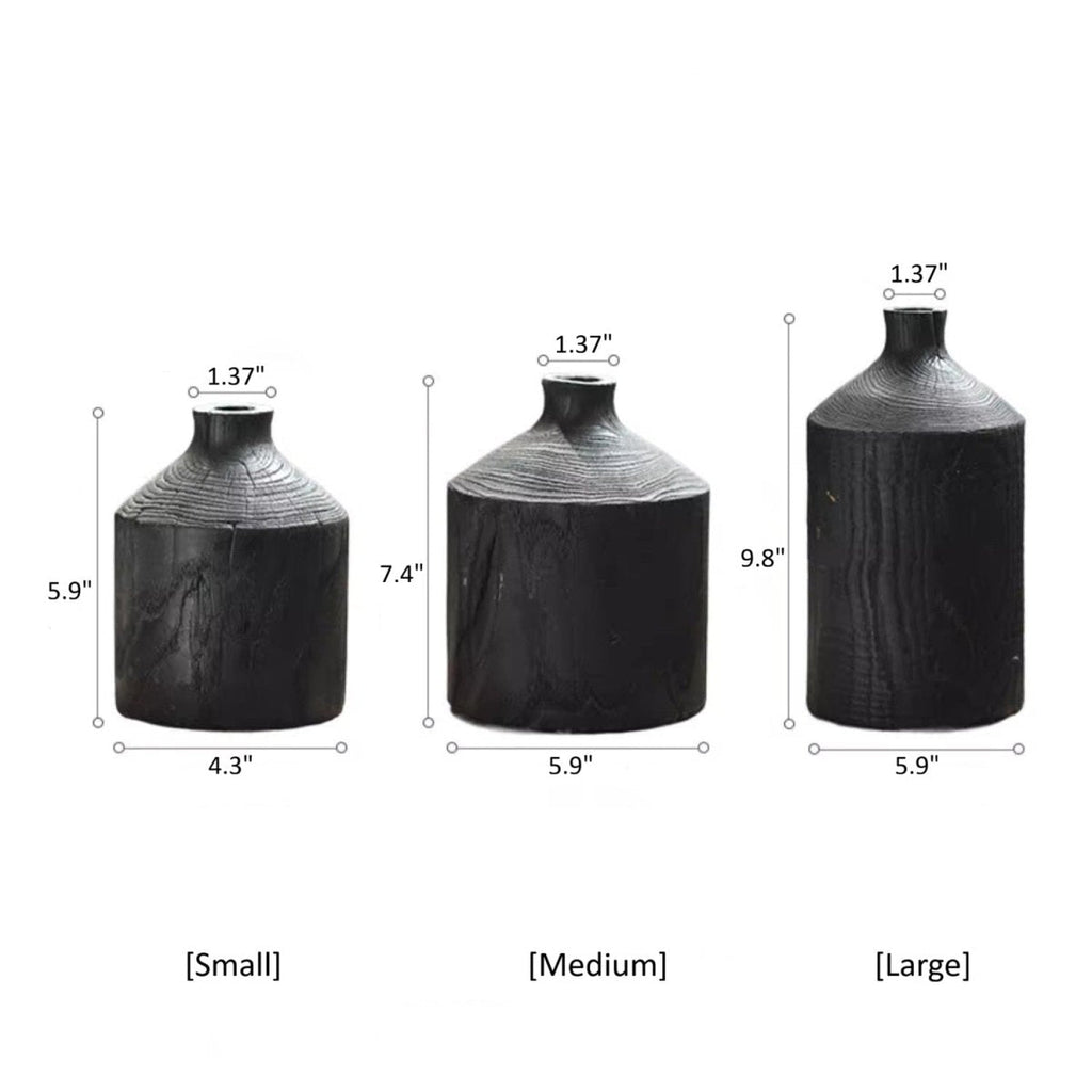 Black Narrow-Neck Wooden Decorative Vase