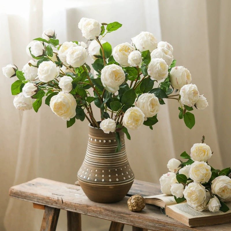 Artificial White Cabbage Rose Stem 20.8" Tall