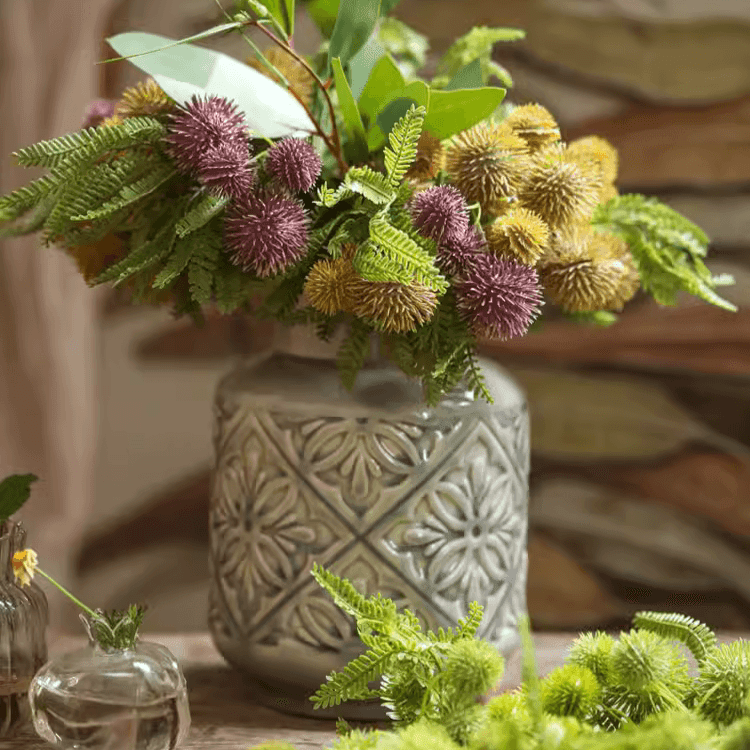 Domino Embossed Ceramic Vase for Dried Flowers