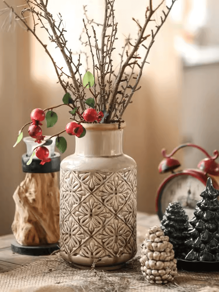 Domino Embossed Ceramic Vase for Dried Flowers