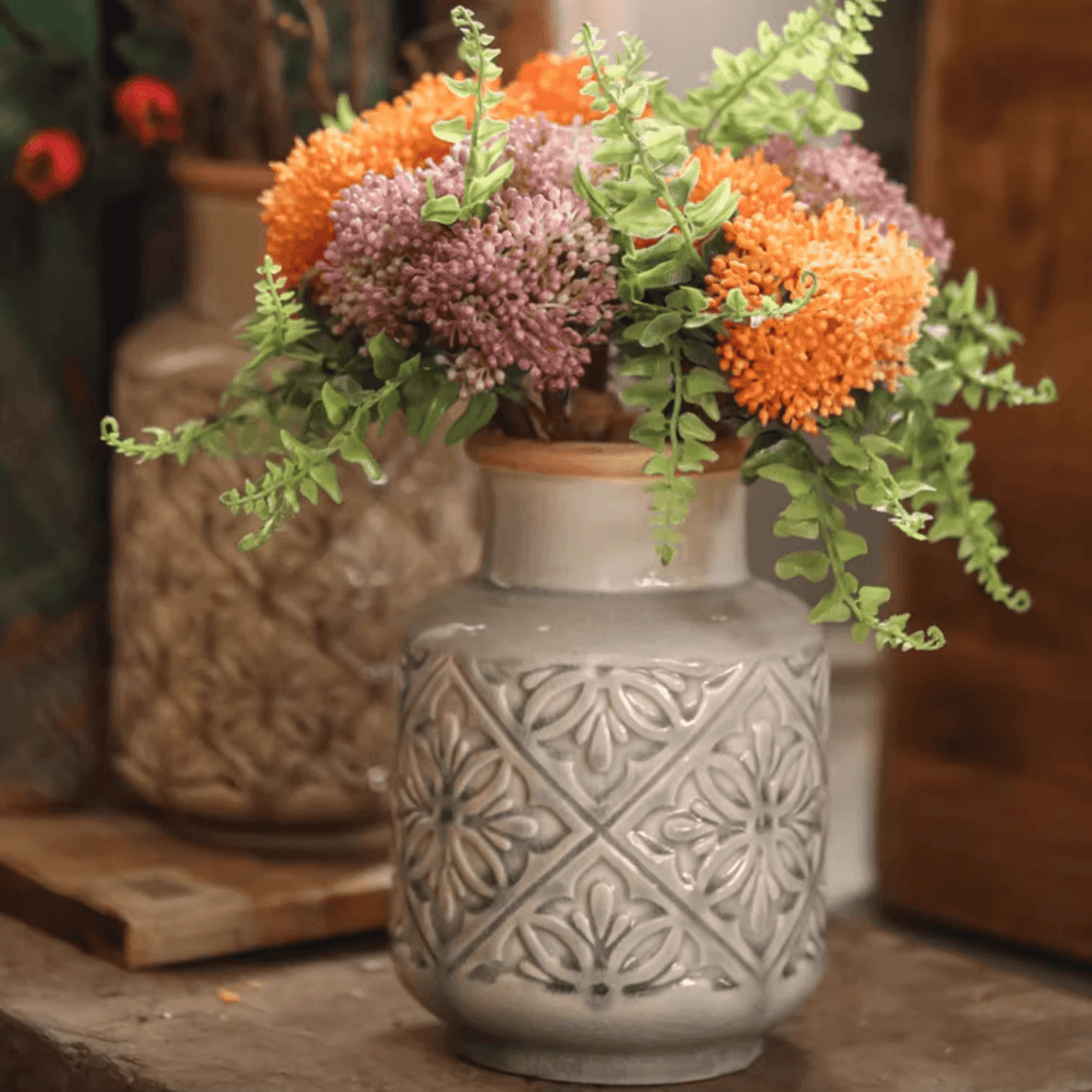Domino Embossed Ceramic Vase for Dried Flowers