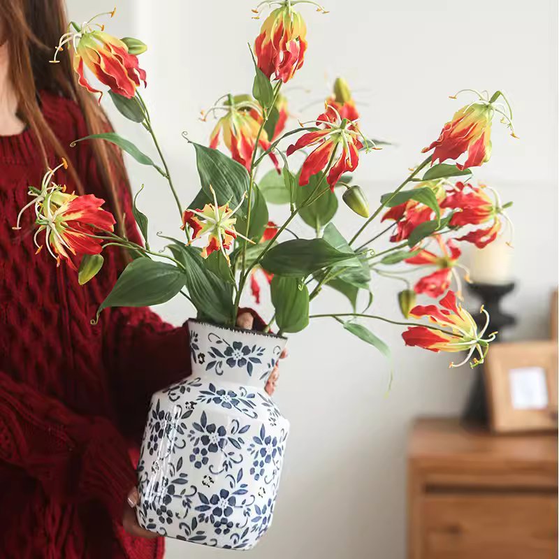 Artificial Fire Lily Stem 31.9" Tall