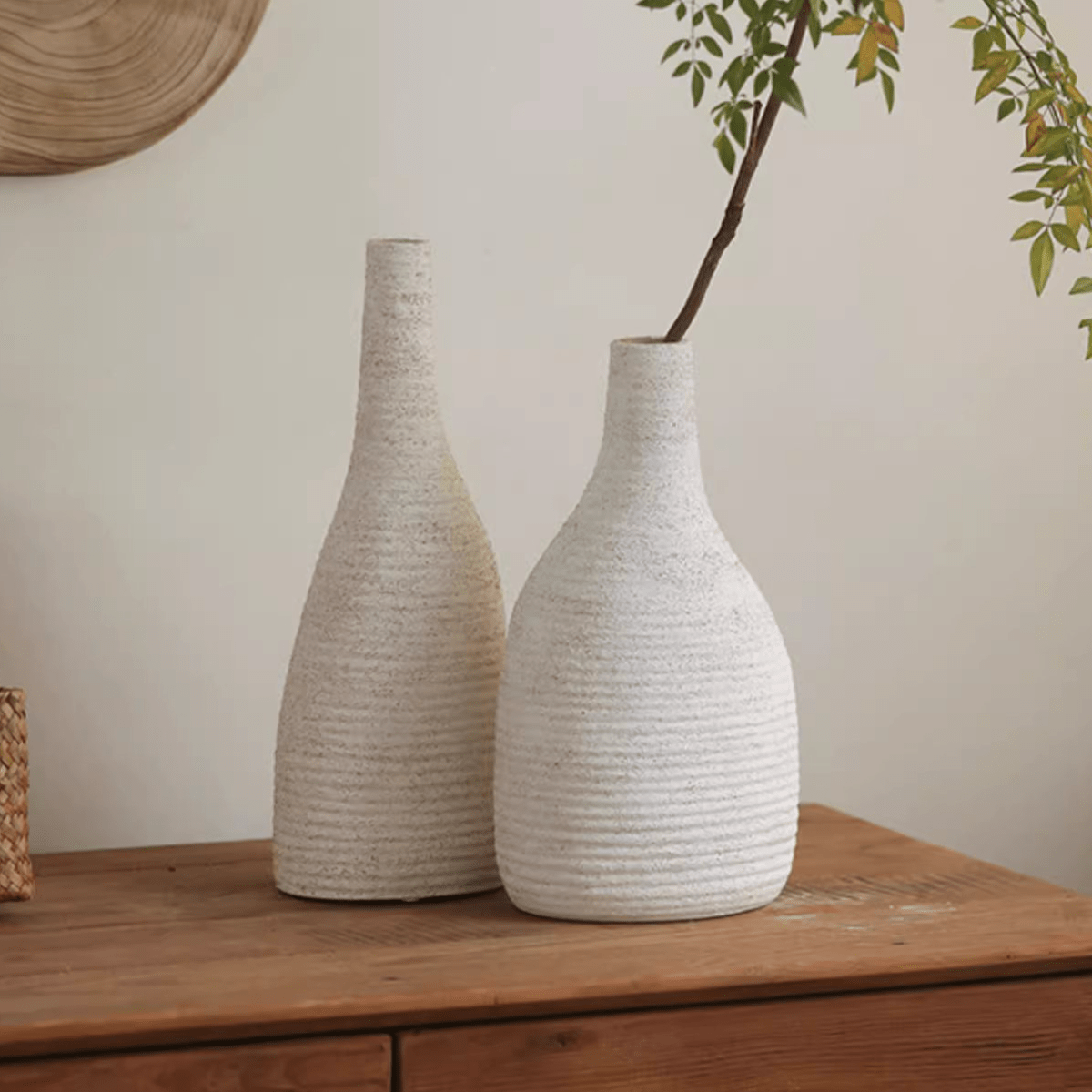White Narrow-Neck Ceramic Vase