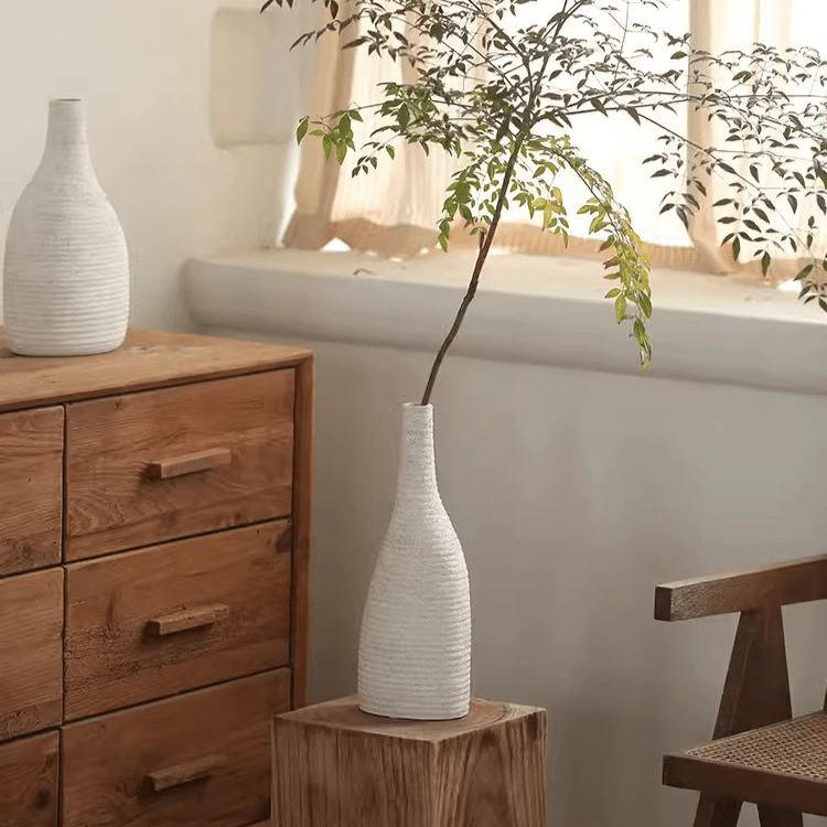 White Narrow-Neck Ceramic Vase