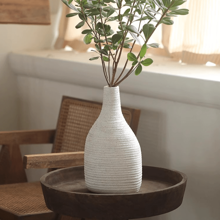White Narrow-Neck Ceramic Vase