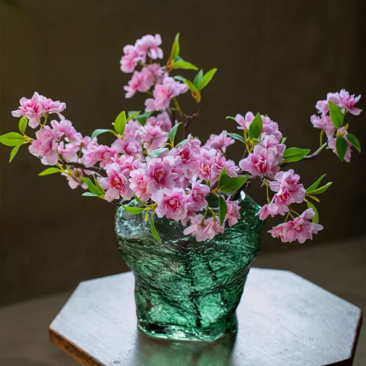 Artificial Small Peach Blossom Flower Stem 16.5" Tall