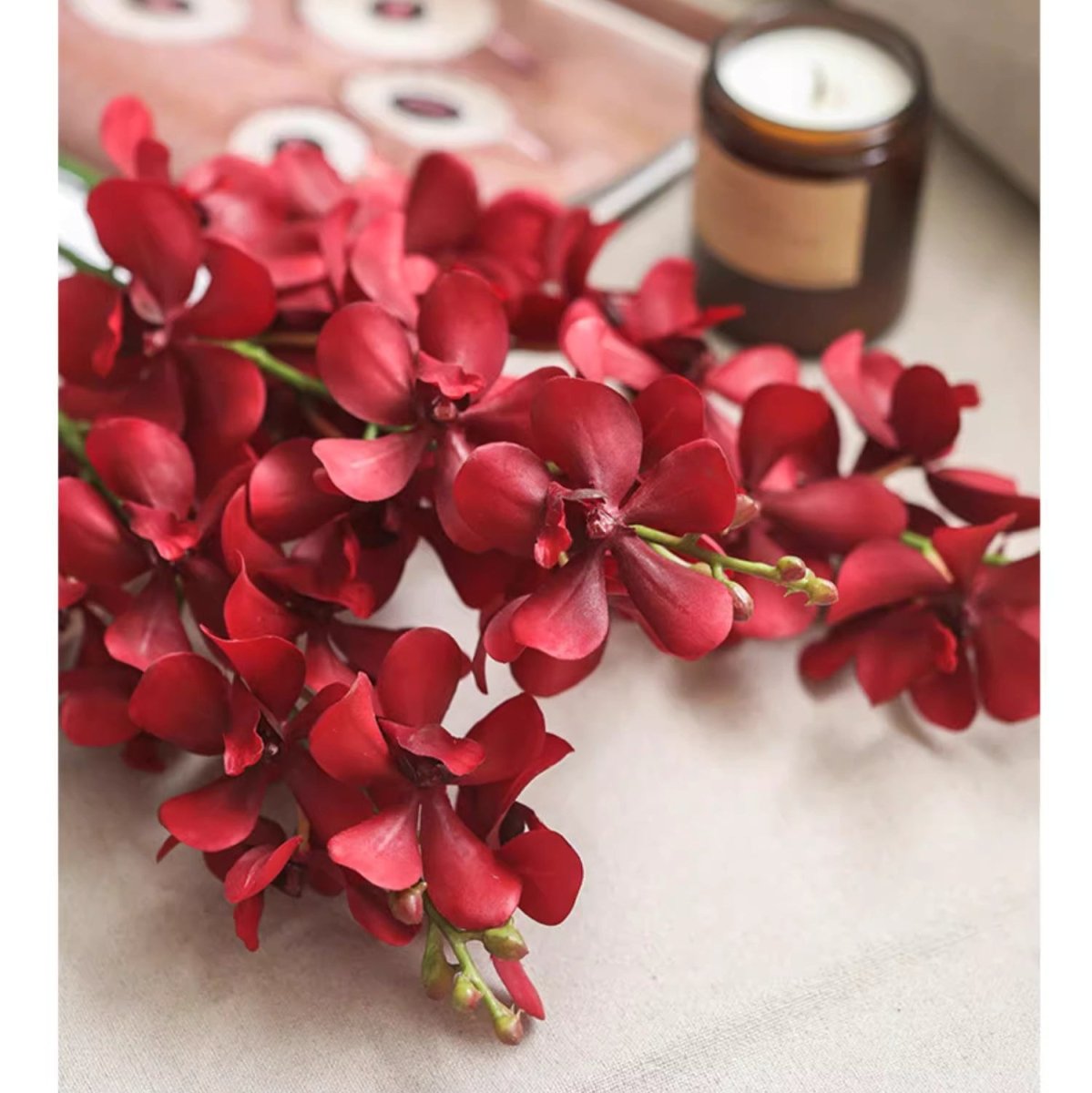 Artificial Single Red Orchid Stem 24" Tall