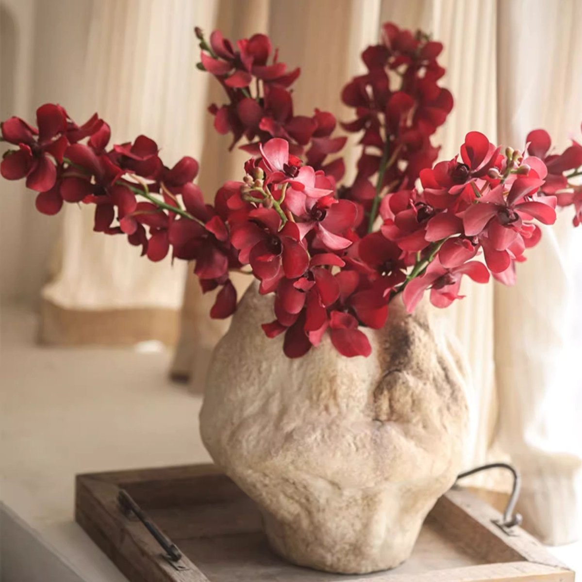 Artificial Single Red Orchid Stem 24" Tall