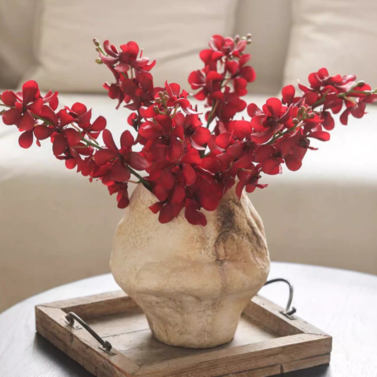Artificial Single Red Orchid Stem 24" Tall