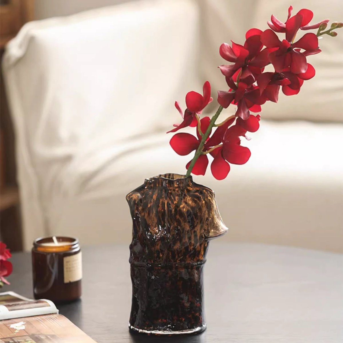 Artificial Single Red Orchid Stem 24" Tall