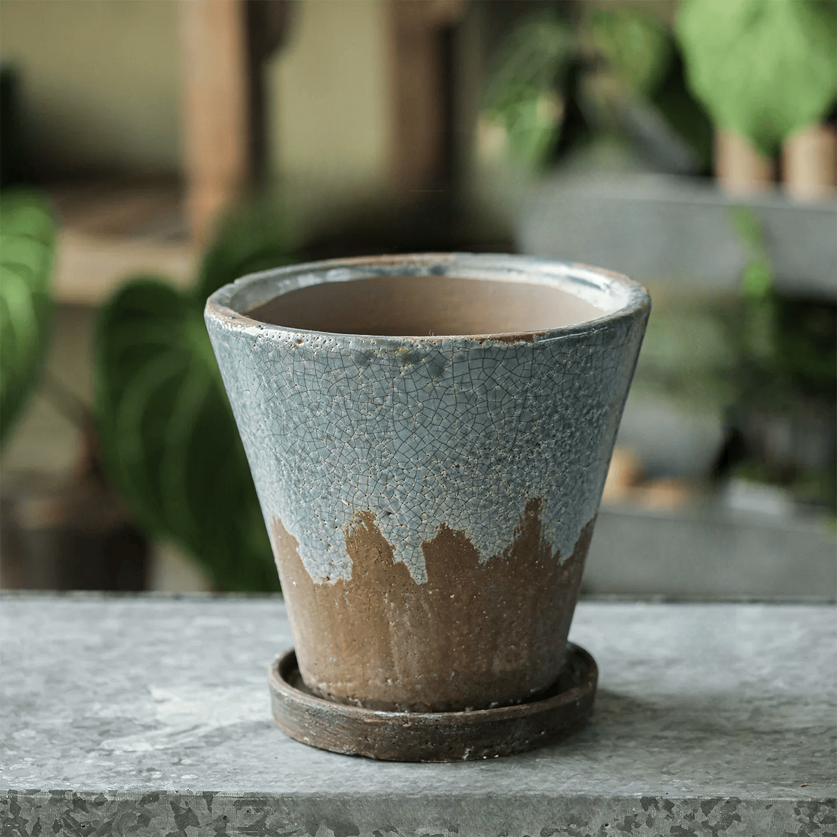 Weathered Heritage Ceramic Flower Pot with Saucer