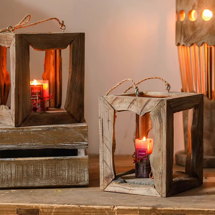 Farmhouse Wooden Candle Lantern, Hanging or Tabletop