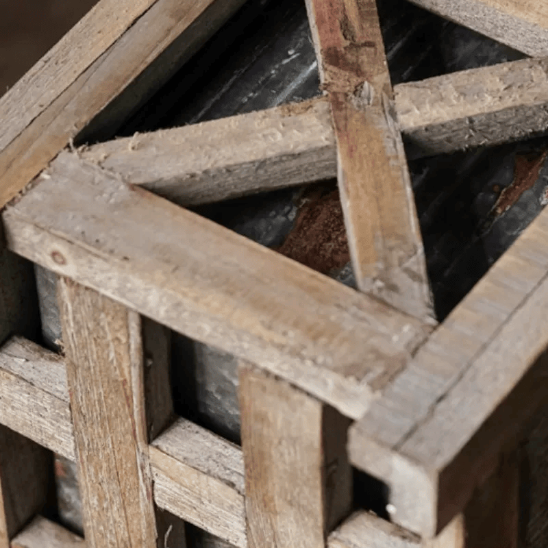 Weathered Wood and Metal Garden Storage Planter