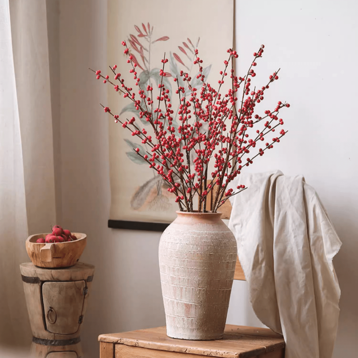 Artificial Red Winterberry Stem