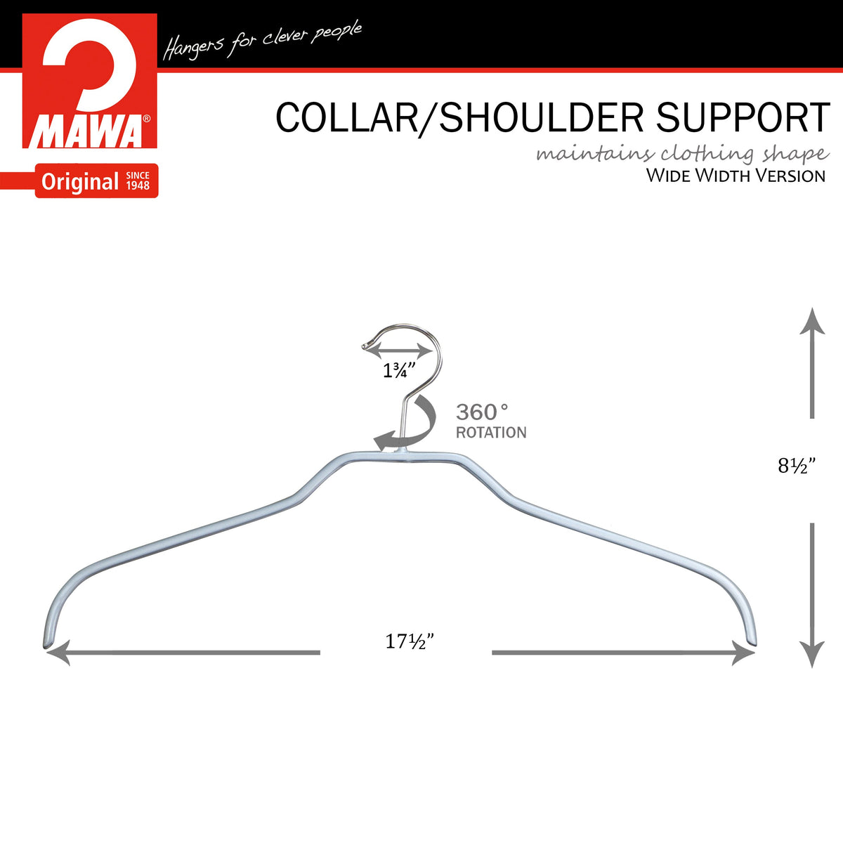 MAWA Silhouette Extra Wide 45-F Hanger, Silver