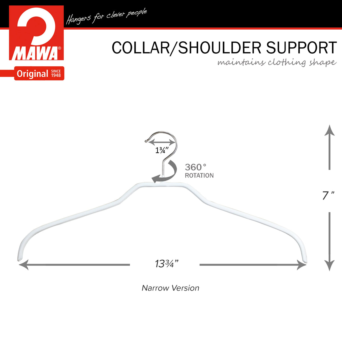 MAWA Silhouette 36-F Narrow Hanger, White
