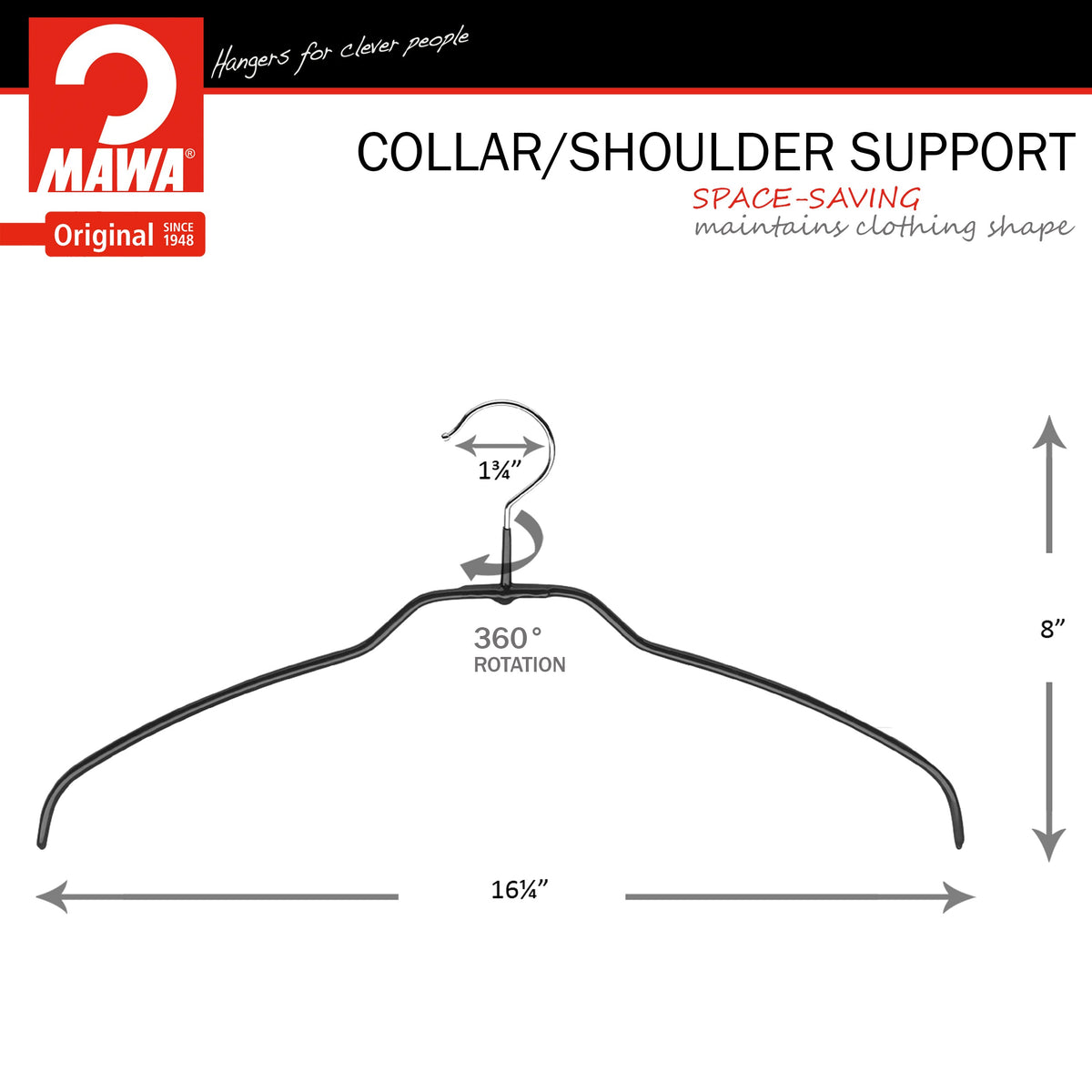 MAWA Silhouette Ultra Thin 42-FT Hanger, Black