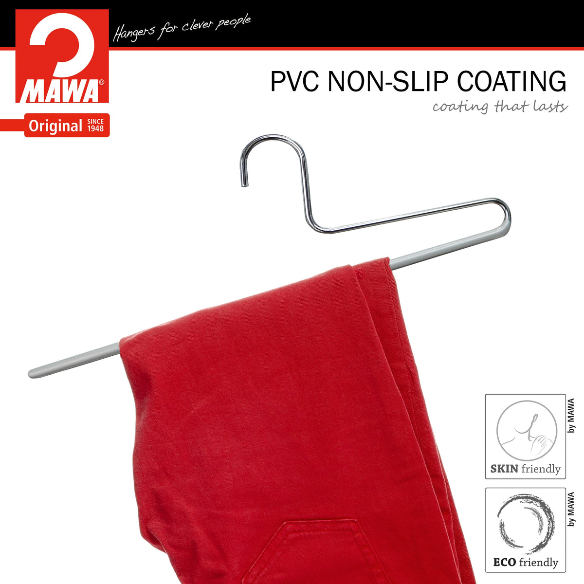 MAWA Trouser Hanger, KH-1, Single Rod, Silver