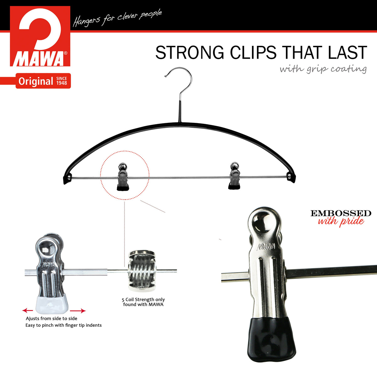 MAWA Euro 40-PK Hanger with Pant Bar & Two Clips, Black