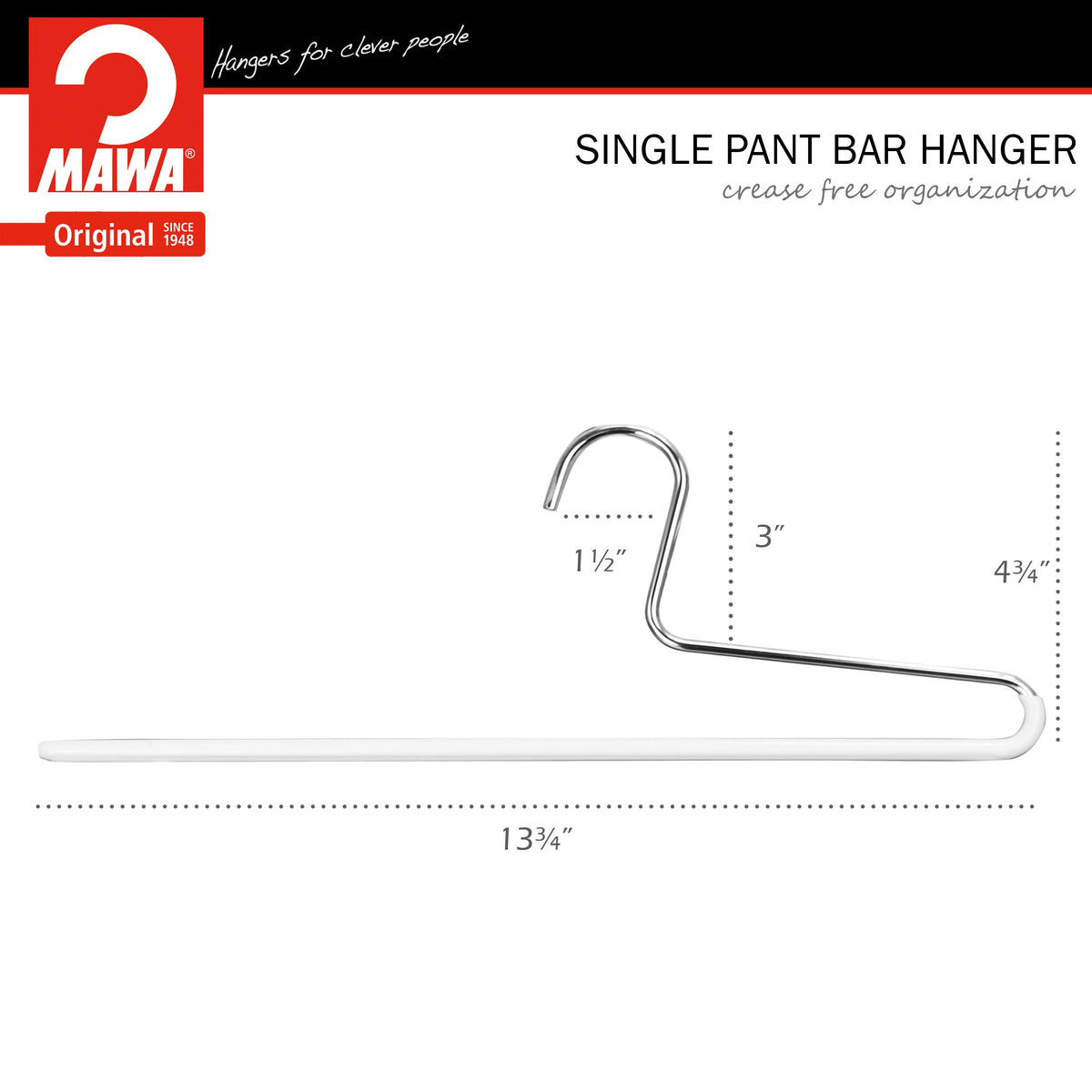 MAWA Trouser Hanger, KH-1, Single Rod, White