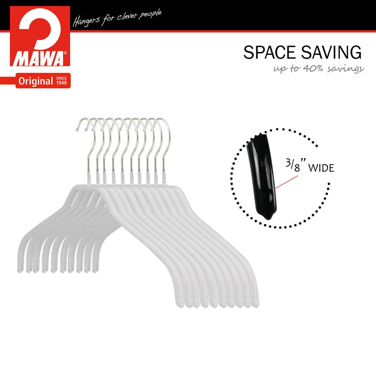 MAWA Silhouette 36-F Narrow Hanger, White