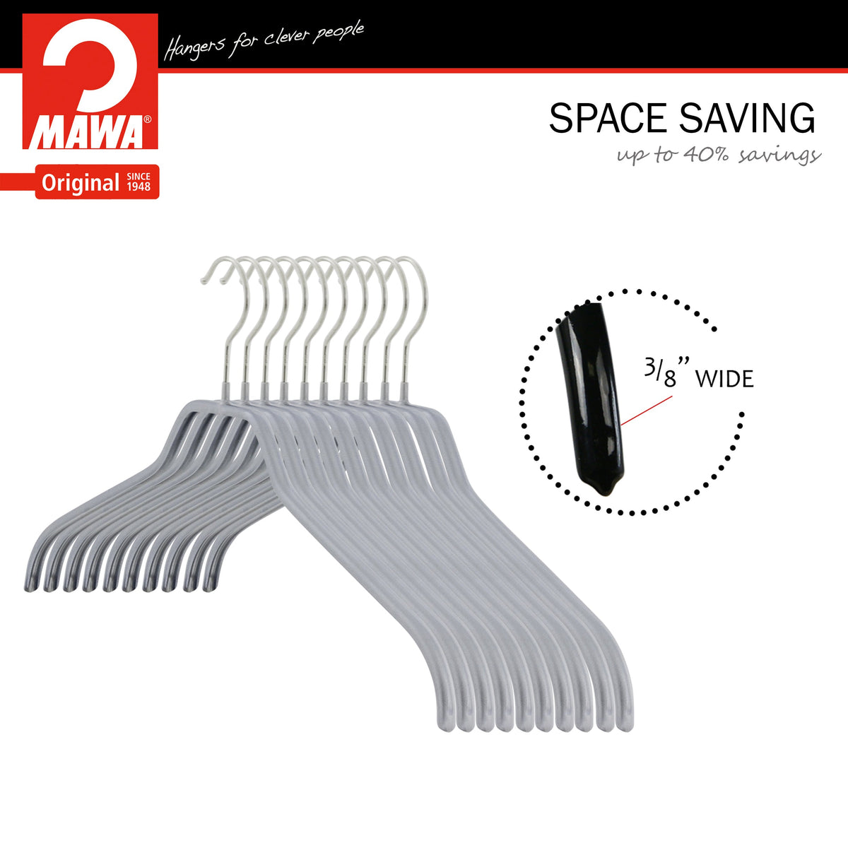 MAWA Silhouette 36-F Narrow Hanger, Silver