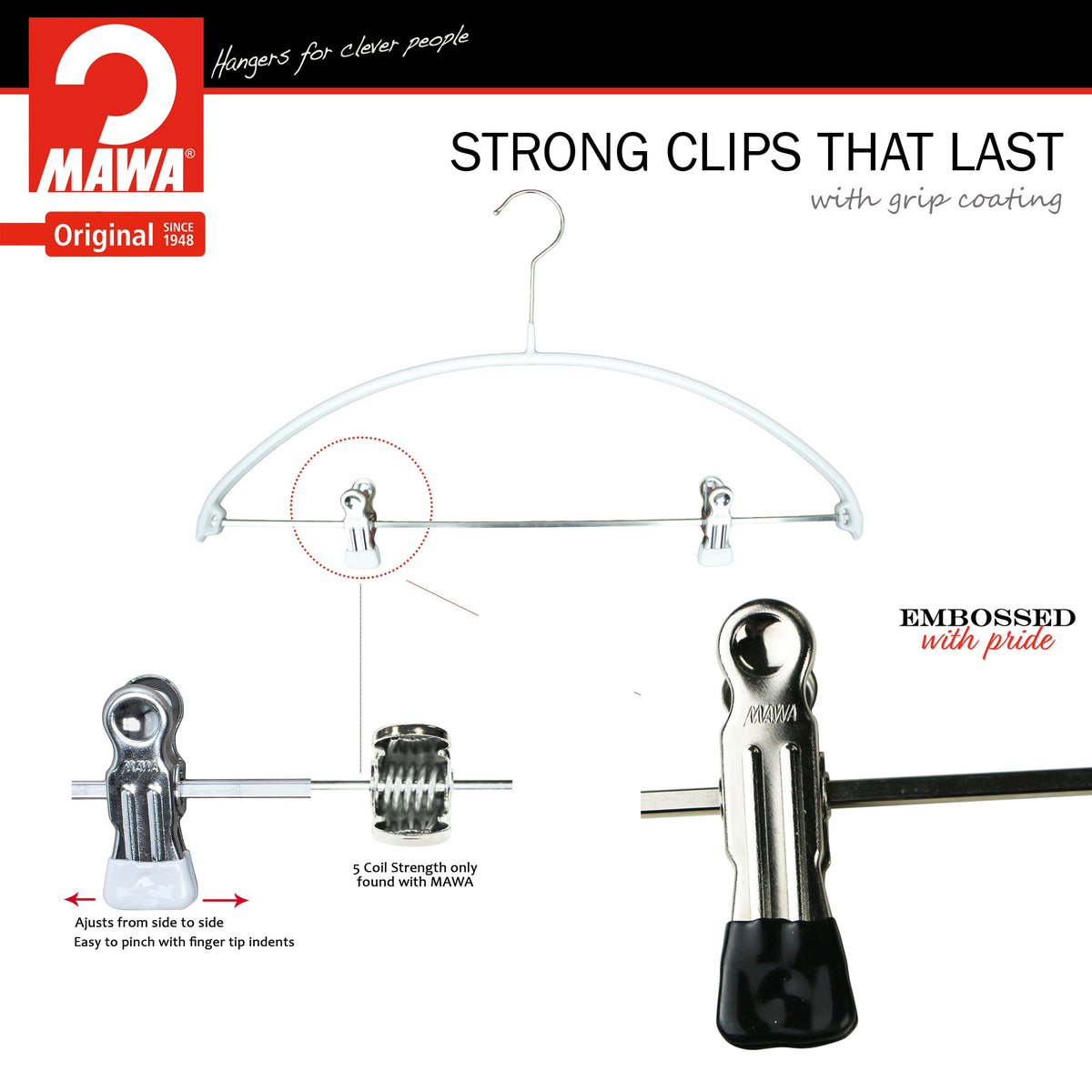 MAWA Euro 40-PK Hanger with Pant Bar & Two Clips, White