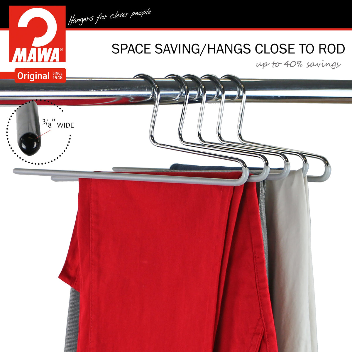 MAWA Trouser Hanger, KH-1, Single Rod, Silver