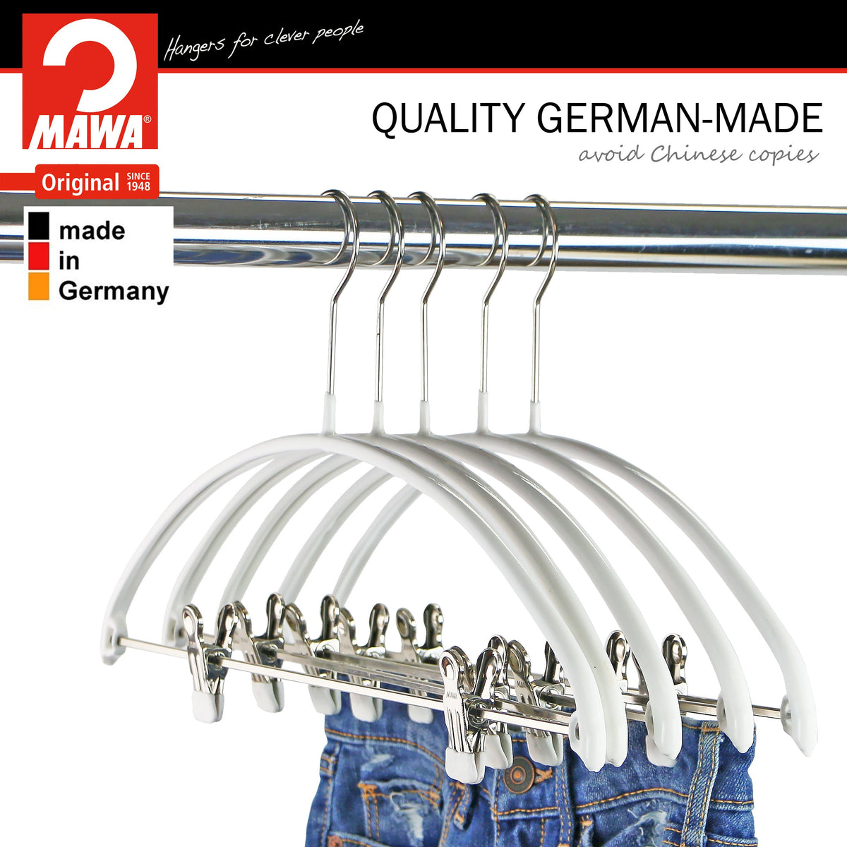 MAWA Euro 40-PK Hanger with Pant Bar & Two Clips, White