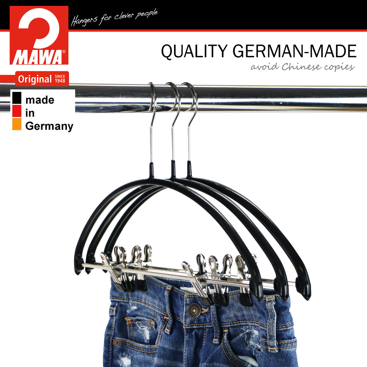MAWA Euro 40-PK Hanger with Pant Bar & Two Clips, Black