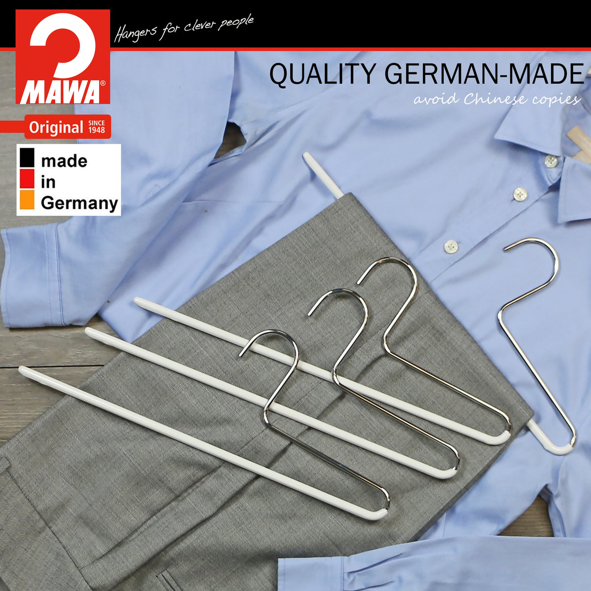 MAWA Trouser Hanger, KH-1, Single Rod, White
