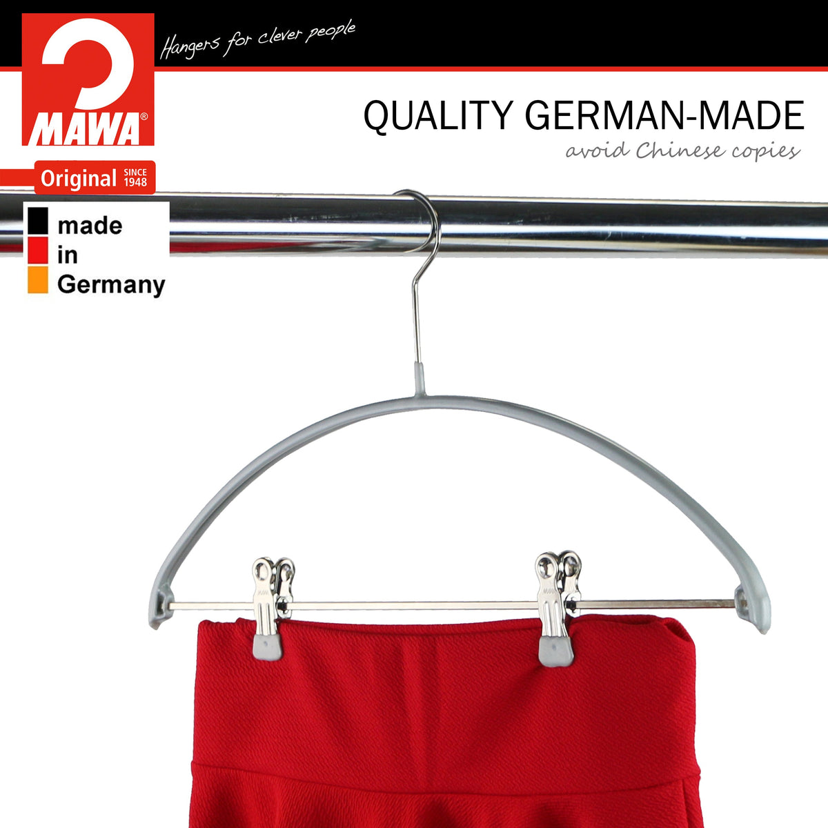 MAWA Euro 40-PK Hanger with Pant Bar & Two Clips, Silver