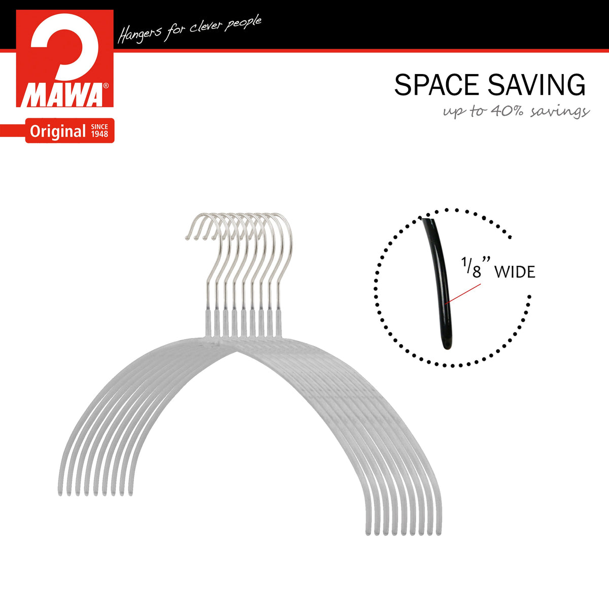 MAWA Euro Ultra Thin 40-PT Hanger, Silver