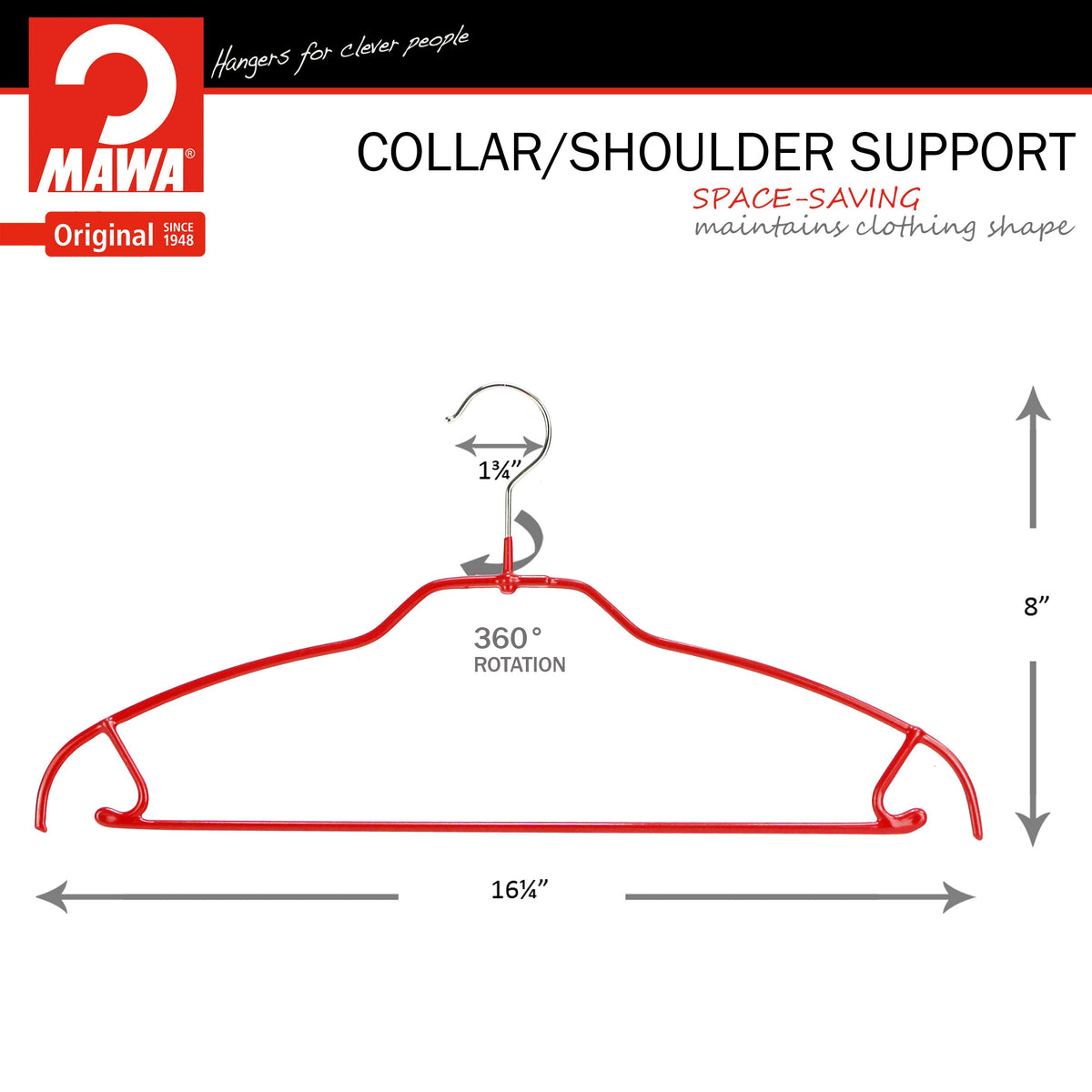 MAWA Silhouette Ultra Thin 42-FTU Hanger with Pant Bar & Skirt Hooks, Red