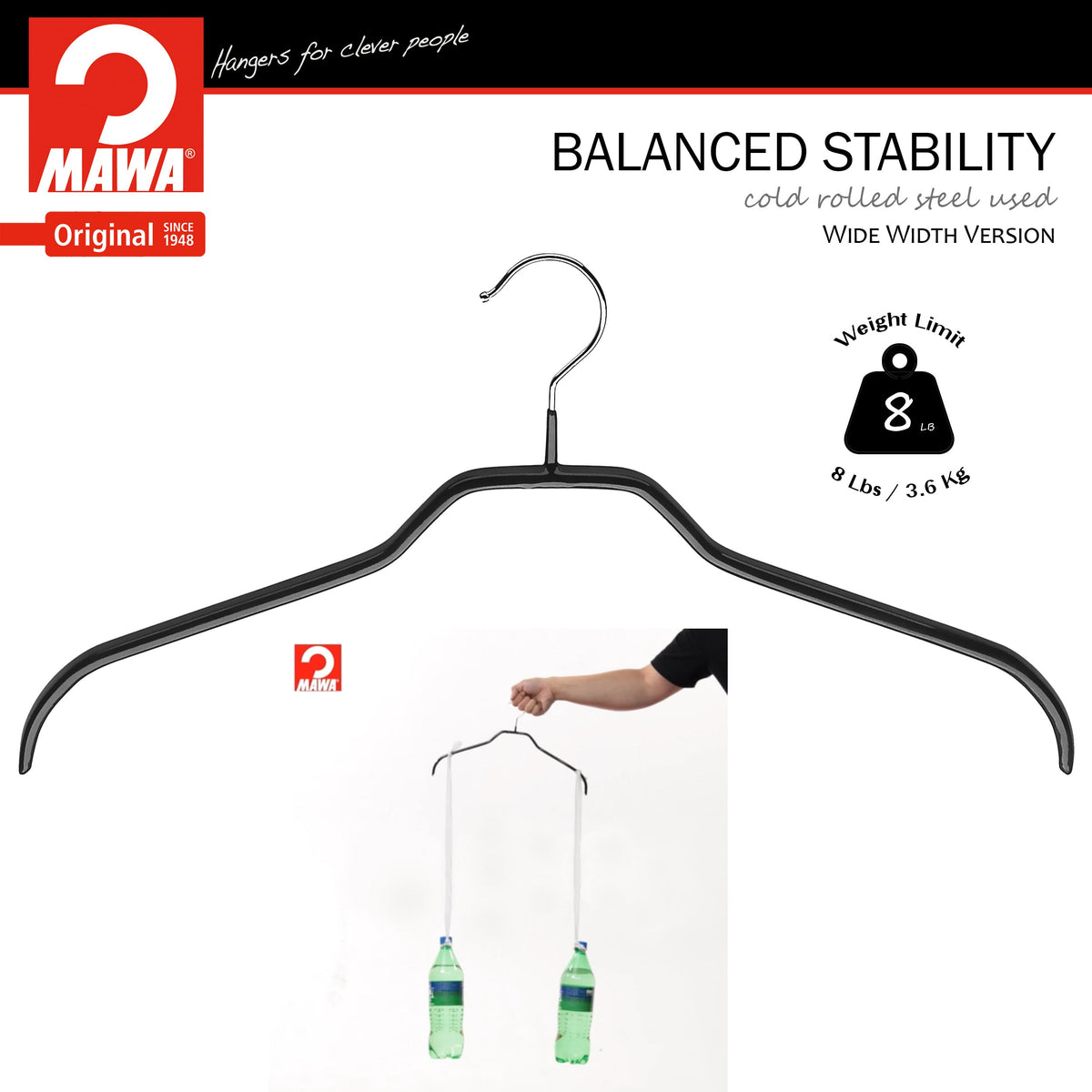 MAWA Silhouette Extra Wide 45-F Hanger, Black