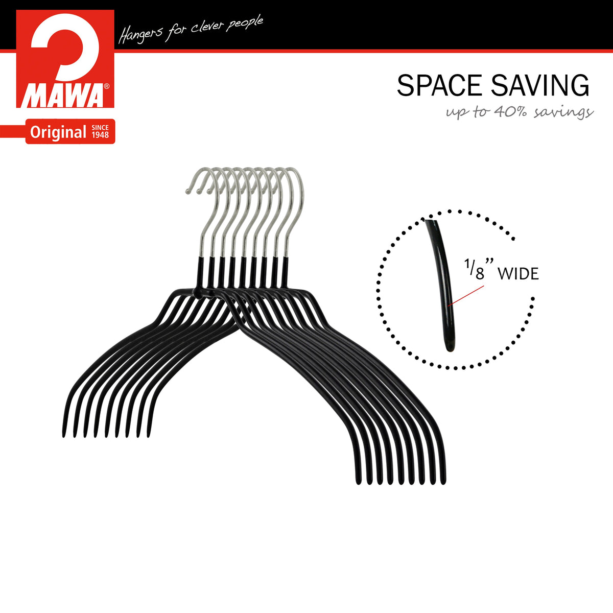 MAWA Silhouette Ultra Thin 42-FT Hanger, Black
