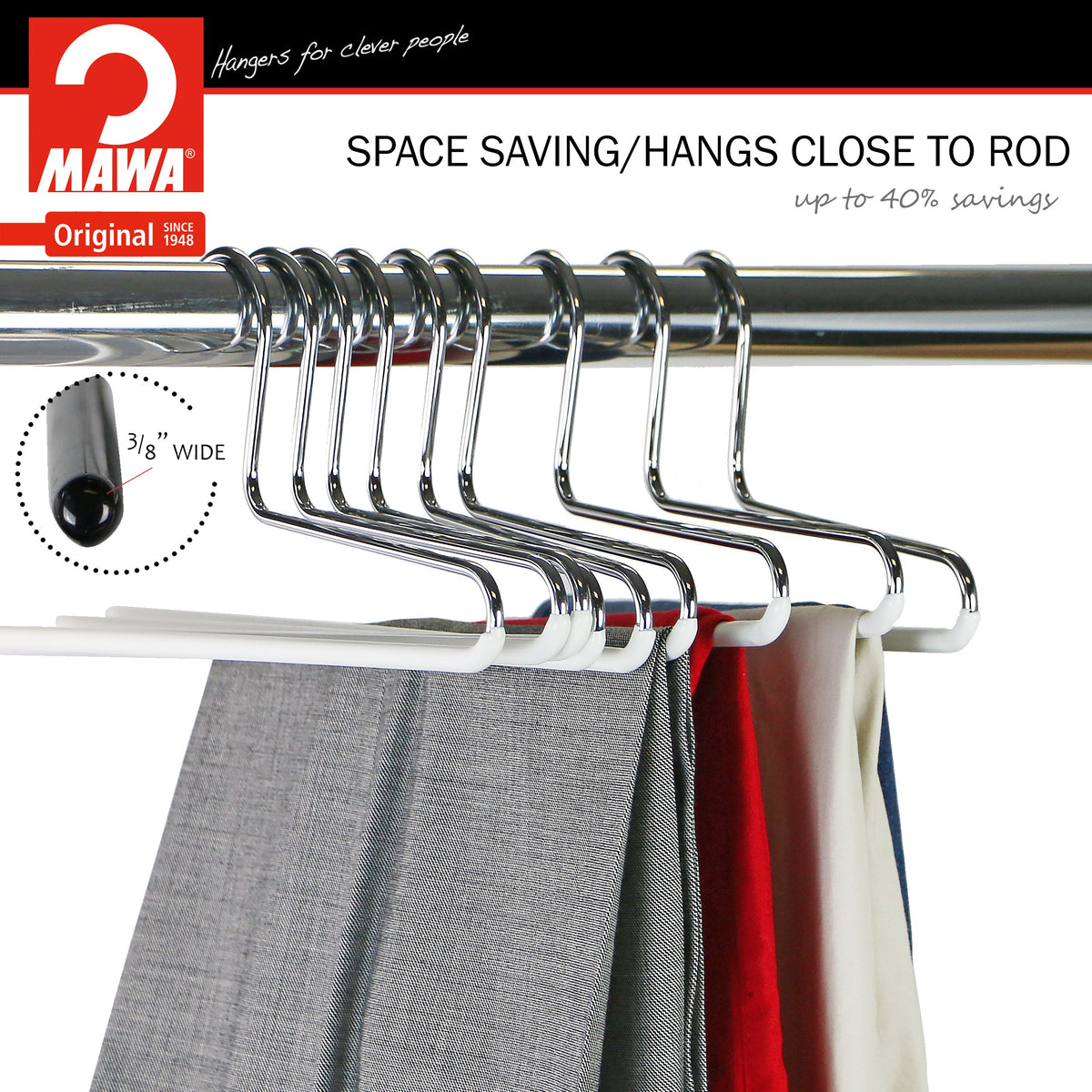 MAWA Trouser Hanger, KH-1, Single Rod, White