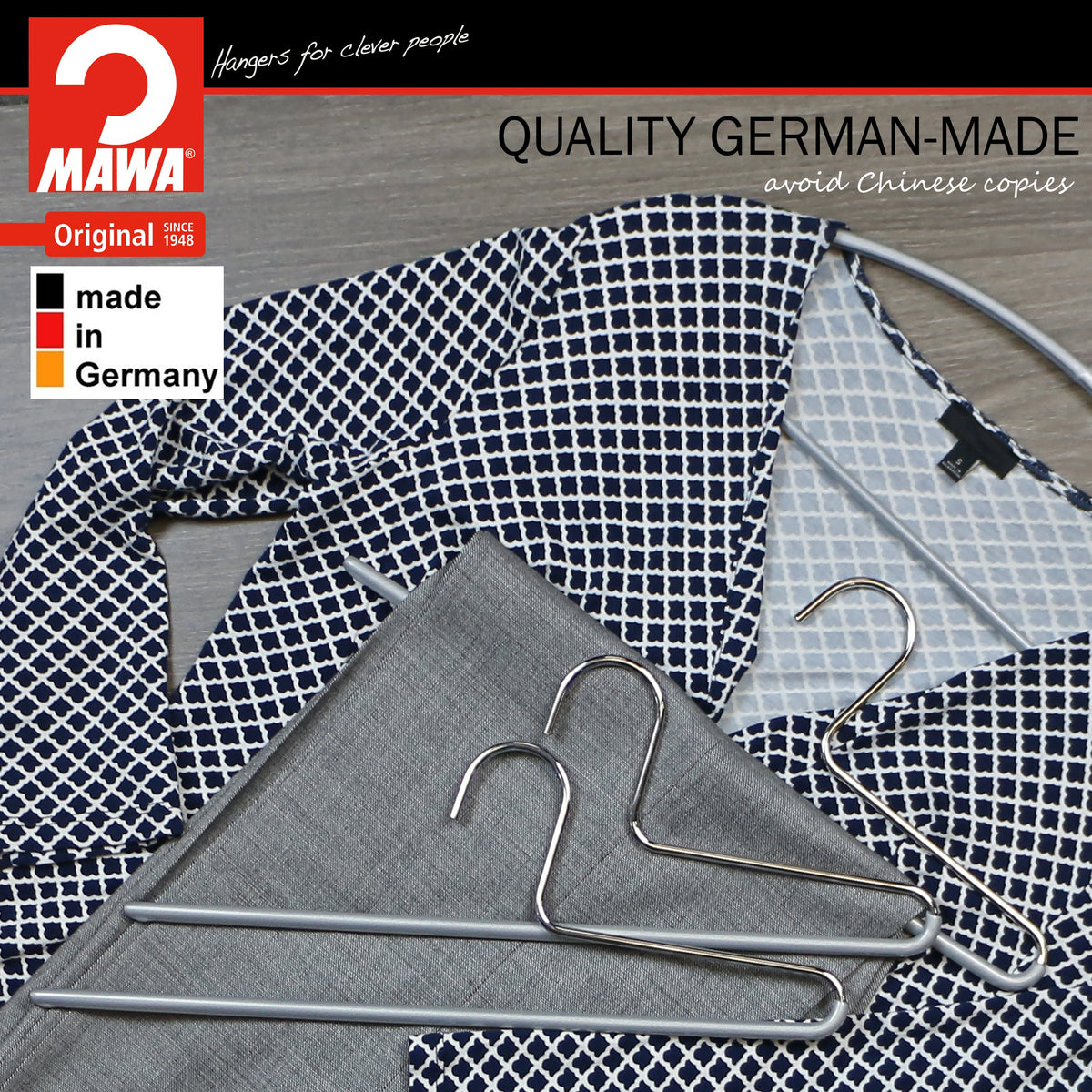 MAWA Trouser Hanger, KH-1, Single Rod, Silver