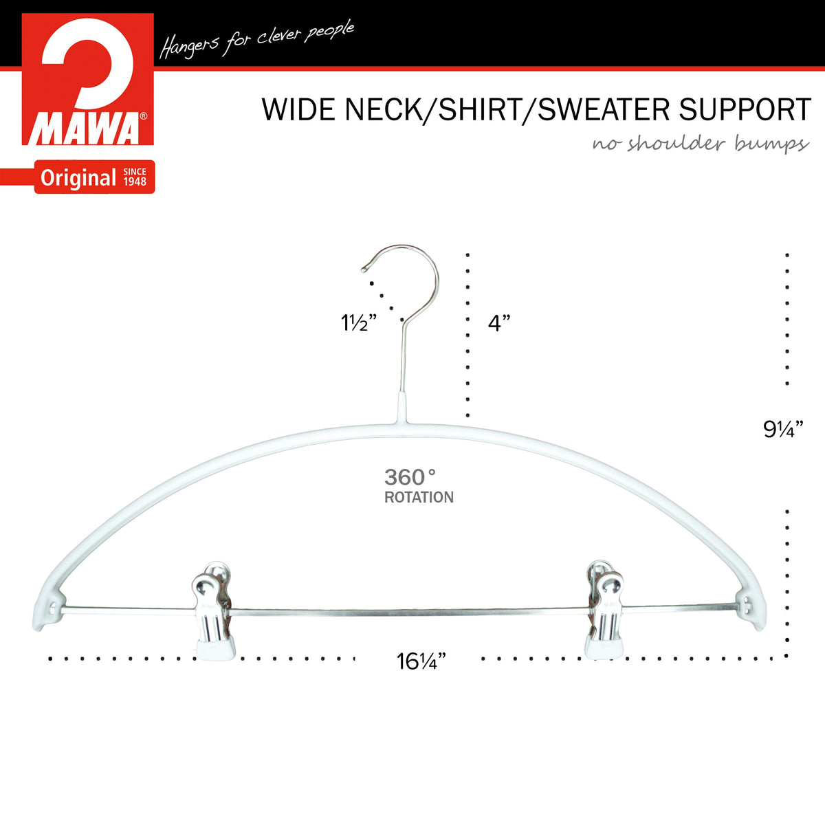 MAWA Euro 40-PK Hanger with Pant Bar & Two Clips, White