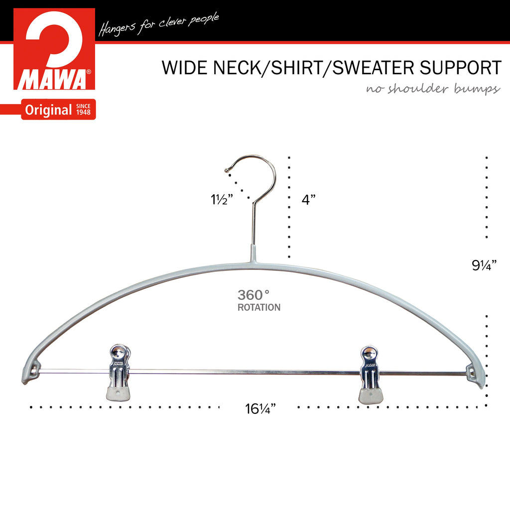 MAWA Euro 40-PK Hanger with Pant Bar & Two Clips, Silver