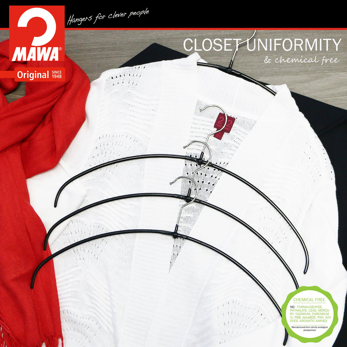 MAWA Euro Ultra Thin 36-PT Hanger, Black